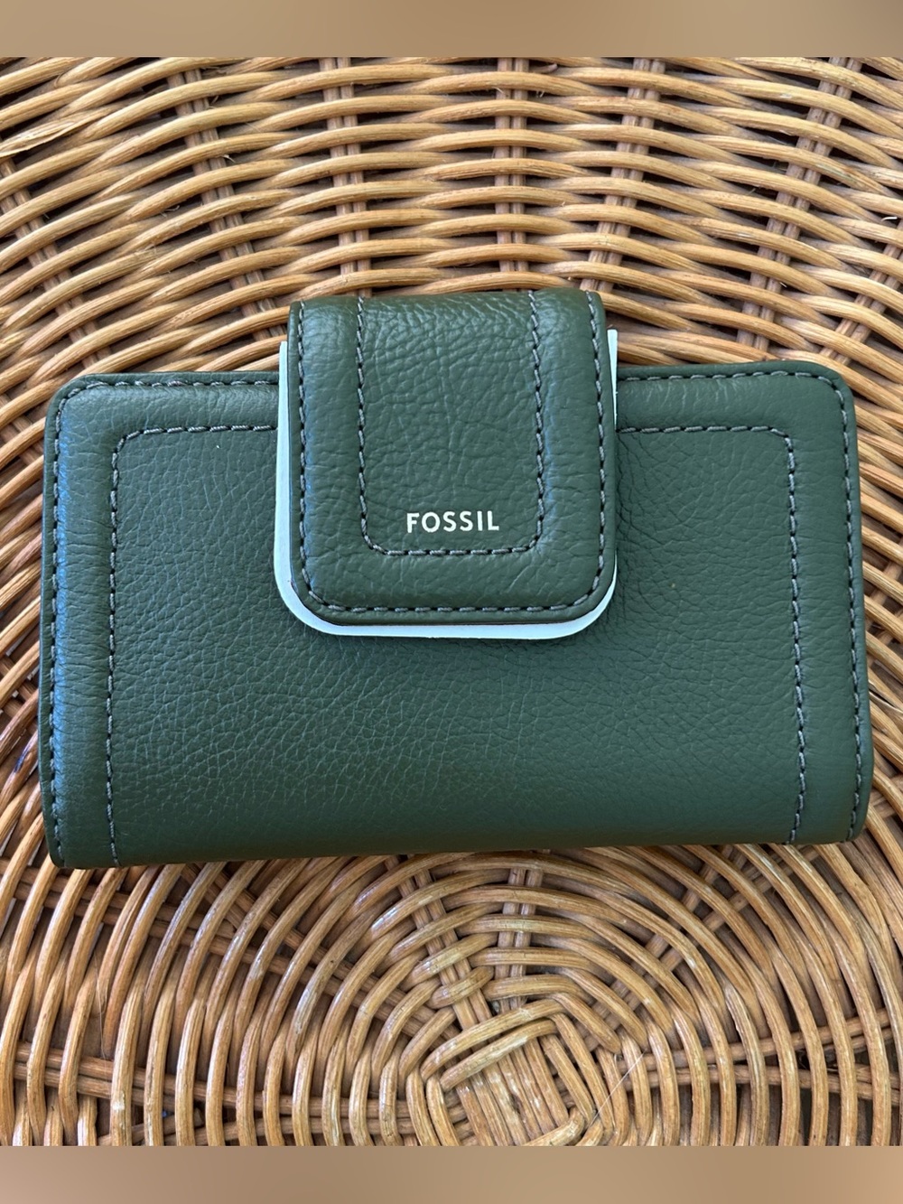 Fossil Olive Leather Tri-Fold Wallet